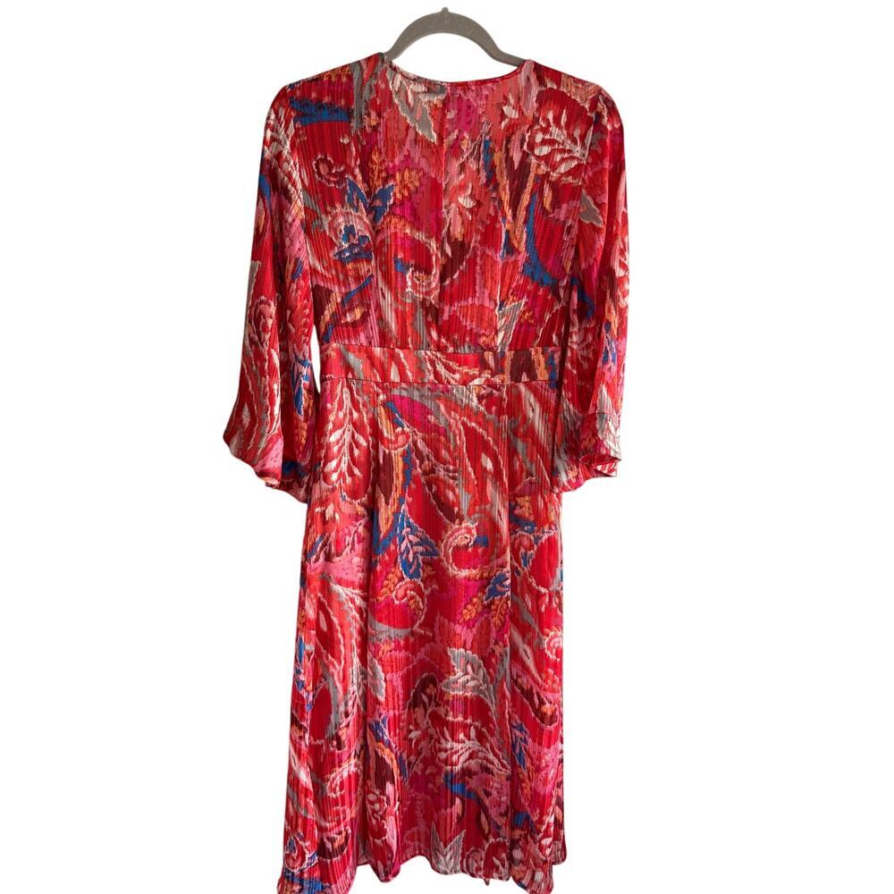Zara Red Metallic Thread Printed Midi Dress size small Boho Resort - Picture 6 of 11